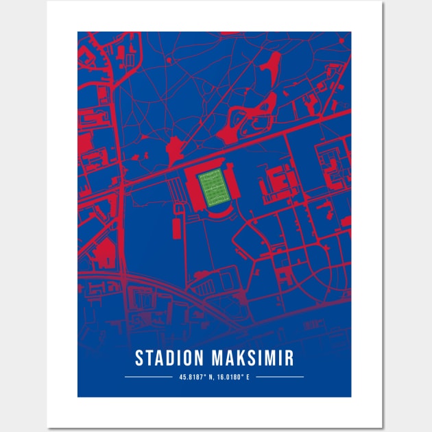 Maksimir Stadion Blue Map Design Wall Art by TopFootballStadiums